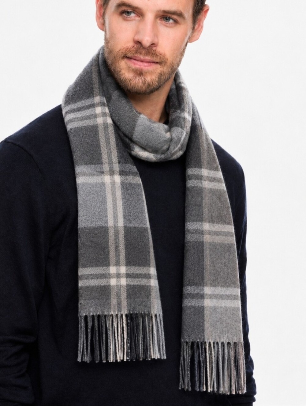 Jos. A. Bank Cashmere Plaid Men's Black Colorblock Oblong Scarf